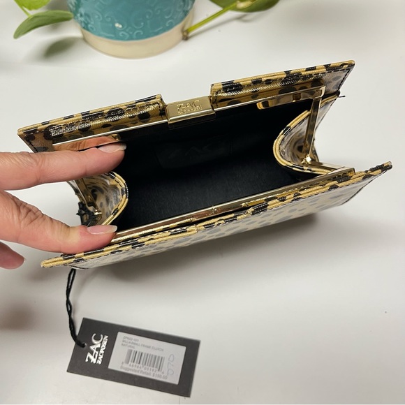 ZAC POSEN “Milla” Small Frame Animal Print Coated Clutch with Bow Accent Bottom - Picture 12 of 14